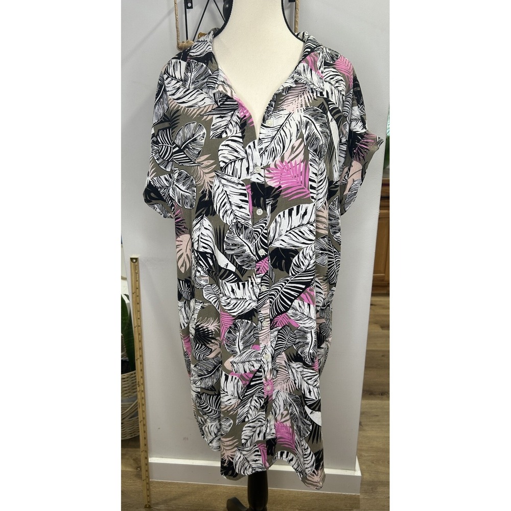 Per‎ Se T Shirt Beach Dress with Leaf Print Multicolor Linen/ Viscose Size XL